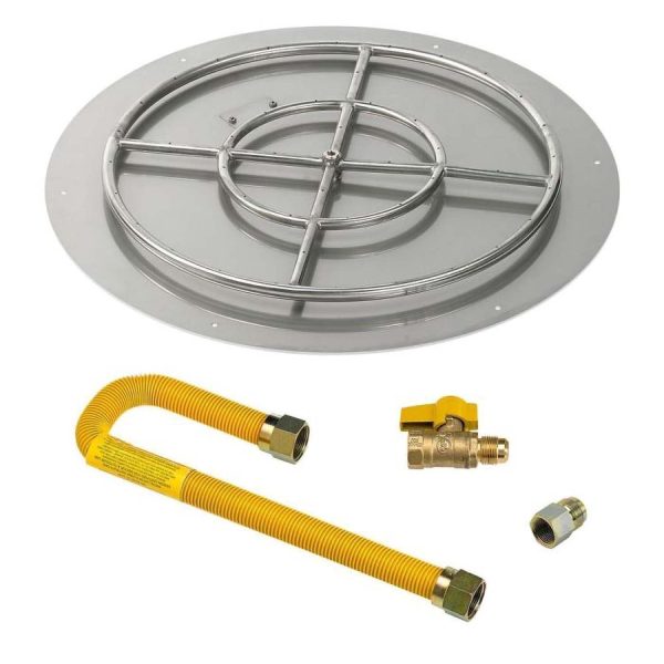 BBQGuys Signature 30 Inch Stainless Steel Round Flat Pan W/Match Light Kit - 24 Inch Ring - Natural Gas