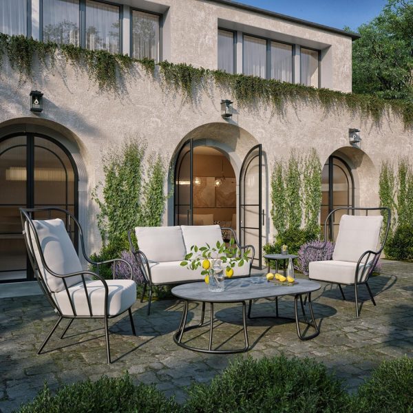 Malti 5 Pc Aluminum Seating Set in Carbon/Bliss Linen by Oxford Garden
