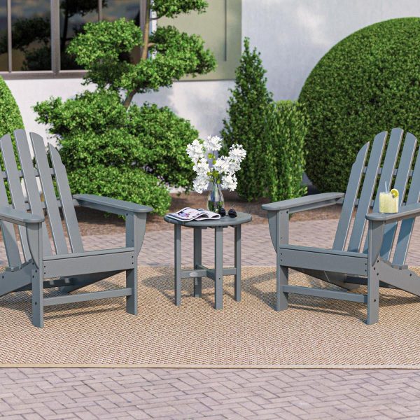 Classic Adirondack 3 Pc Recycled Plastic Seating Set in Slate Gray by POLYWOOD