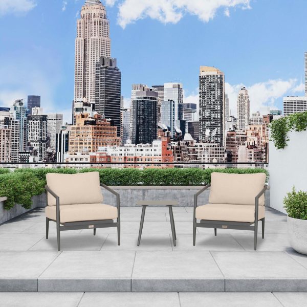 Midnight Cove 3 Pc Aluminum Seating Set w/ Club Chairs in Slate/Canvas Flax by Lakeview Outdoor Designs