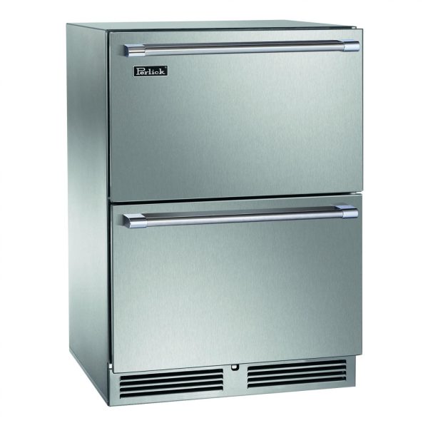 Perlick 24-Inch Signature Series Marine & Coastal Series Stainless Steel Dual Zone Outdoor Refrigerator/Freezer Drawers W/ Door Lock - HP24ZM-4-5DL
