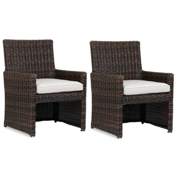 Montecito 2 Piece Wicker Patio Dining Arm Chair Set W/ Sunbrella Canvas Flax Cushions By Sunset West