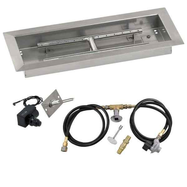 BBQGuys Signature 18 X 6 Inch Stainless Steel Rectangular Drop-In Fire Pit Pan with Spark Ignition Kit - Propane