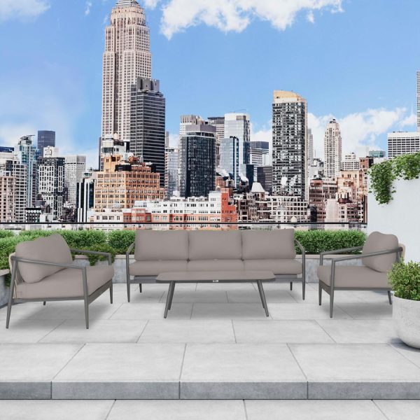 Midnight Cove 4 Pc Aluminum Seating Set w/ Sofa & Loveseat in Slate/Canvas Charcoal by Lakeview Outdoor Designs