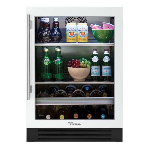 True 24 Inch 147 Can 13 Bottle Right Hinge Glass Door Outdoor Beverage Center - Matte White w/ Stainless Steel Handle - TBC-24-R-OG-C~DSK-030-H04