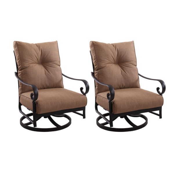 Santa Anita Cast Aluminum 2 Pc Set Swivel Rocker Club Chair Set in Antique Bronze/Sesame Sunbrella by Darlee