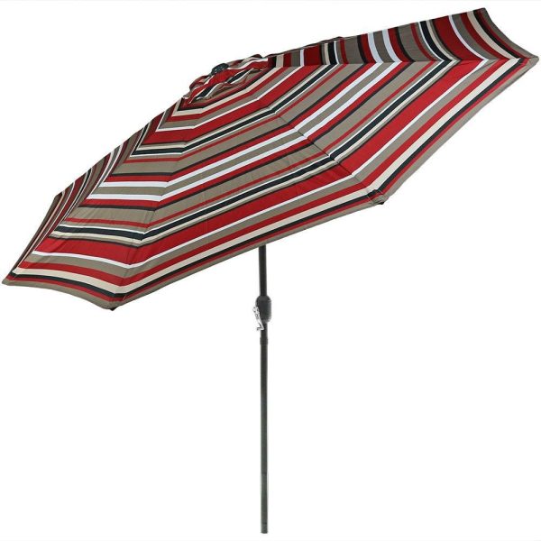 Ultimate Patio 9 Ft. Octagonal Aluminum Patio Market Umbrella W/ Crank & Tilt - Black Frame & Awning Stripe Polyester Canopy
