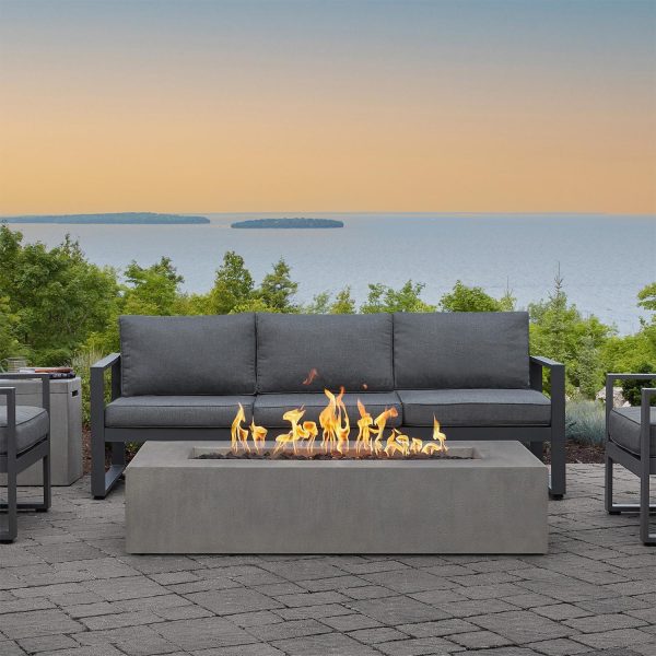 Olliewood 60 Inch Rectangular GFRC Propane Fire Pit Table in Flint by BBQGuys Signature