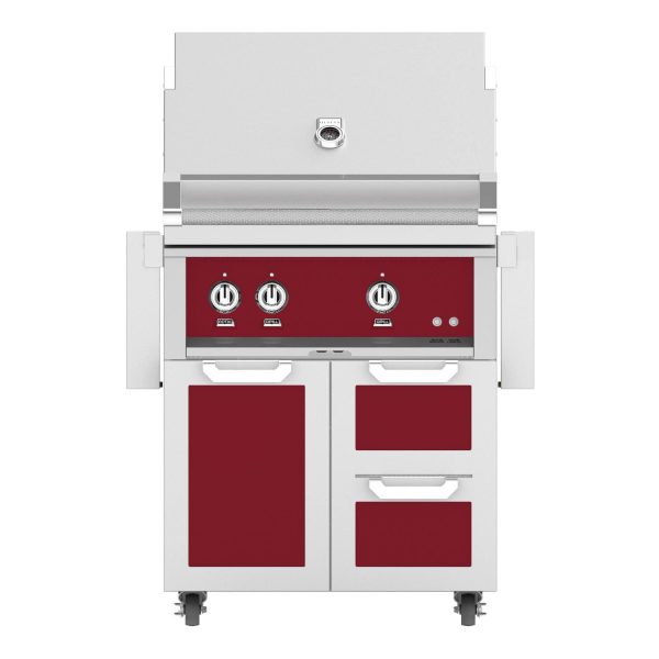 Hestan 30-Inch Propane Gas Grill W/ Sear Burner & Rotisserie On Double Drawer & Door Tower Cart - Tin Roof - GMBR30-LP-BG