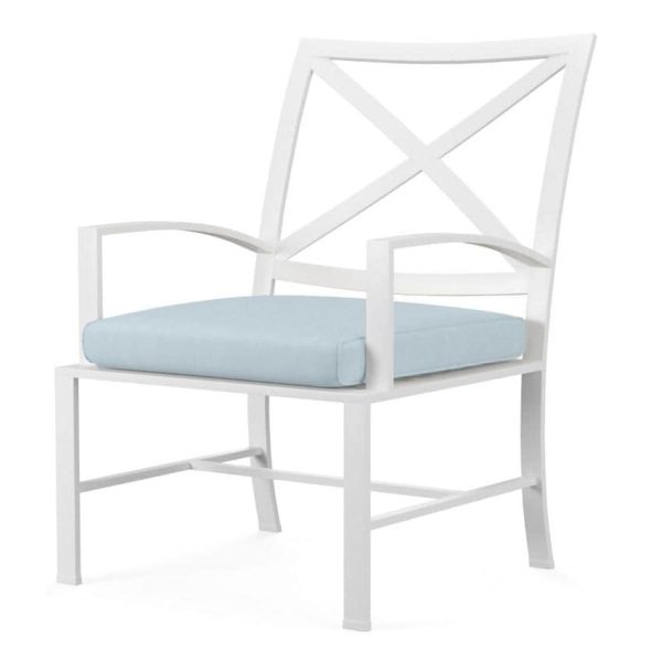 Bristol Aluminum Dining Arm Chair w/ Self Welt in White/Canvas Skyline by Sunset West