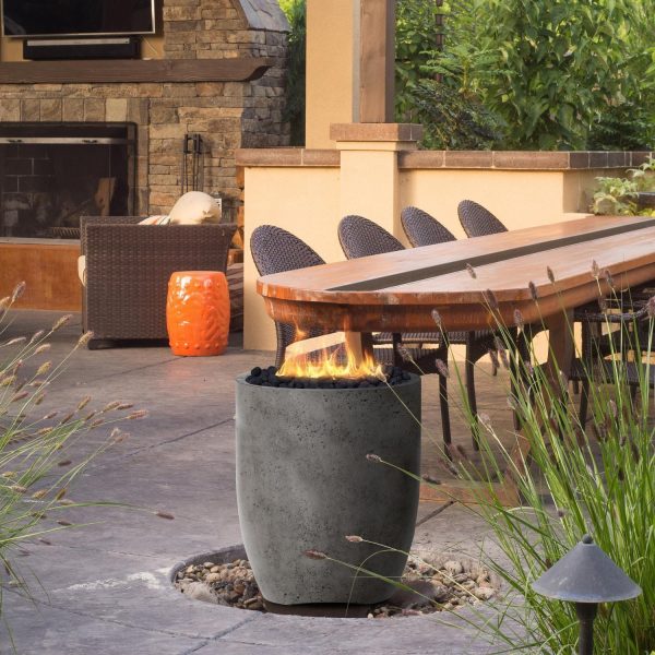 Bloomview 3 24 Inch Round GFRC Propane Fire Bowl in Pewter by Lakeview Outdoor Designs