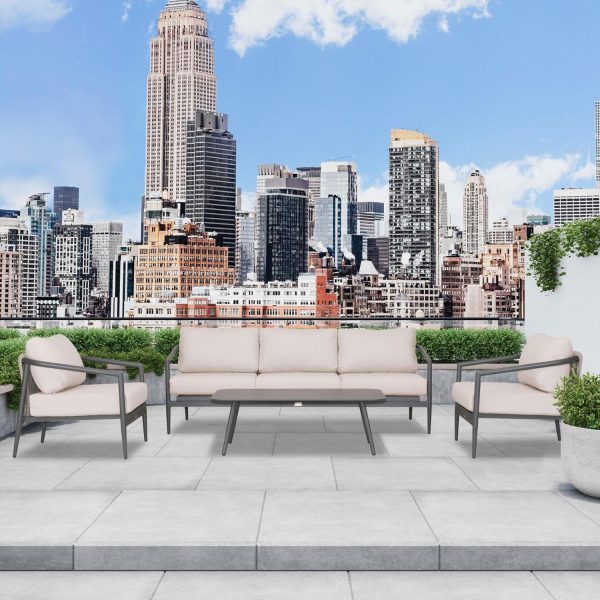 Midnight Cove 4 Pc Aluminum Seating Set w/ Sofa in Slate/Cast Silver by Lakeview Outdoor Designs