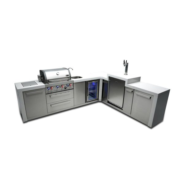Mont Alpi 11.5 Ft L-Shaped Propane Outdoor Kitchen Island w/ Side Burner, Beverage Center & Kegerator - MAi400-D90KEGBEV