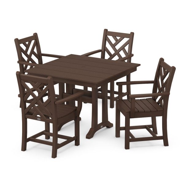 POLYWOOD Chippendale 5-Piece Farmhouse Trestle Arm Chair Dining Set - Mahogany