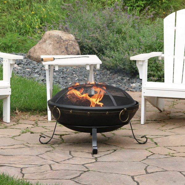 26 Inch Round Steel Wood-Burning Fire Bowl in Black by Ultimate Patio