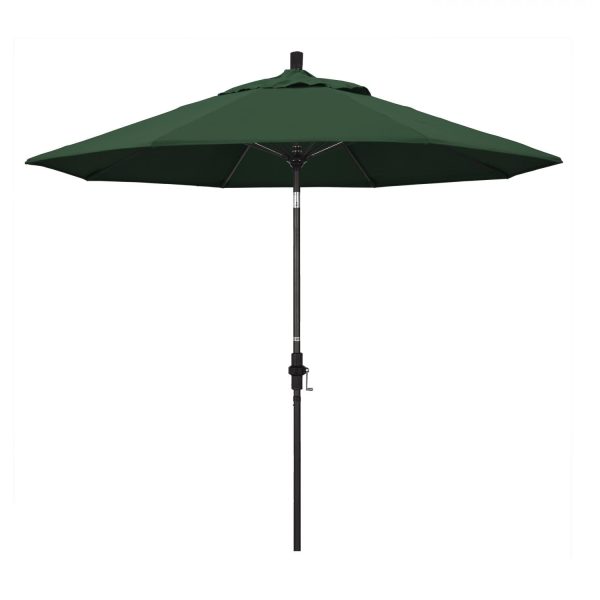 California Umbrella 9 Ft. Octagonal Aluminum Collar Tilt Patio Umbrella W/ Crank Lift & Fiberglass Ribs - Matted Black Frame / Olefin Hunter Green Canopy