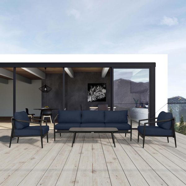 Midnight Cove 4 Pc Aluminum Seating Set w/ Sofa in Black/Spectrum Indigo by Lakeview Outdoor Designs