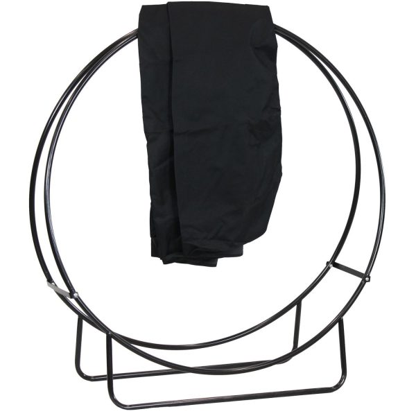 Ultimate Patio Black Steel Outdoor Firewood Log Hoop with Black Cover - 48-Inch