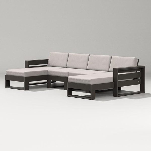 Latitude 4 Person Sectional Sofa w/ Left & Right Chaise in Vintage Coffee/Dune Burlap By PW Designer Series