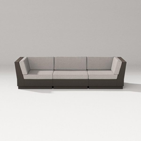 Elevate 3 Person Recycled Plastic Sectional Sofa in Vintage Coffee/Weathered Tweed By PW Designer Series