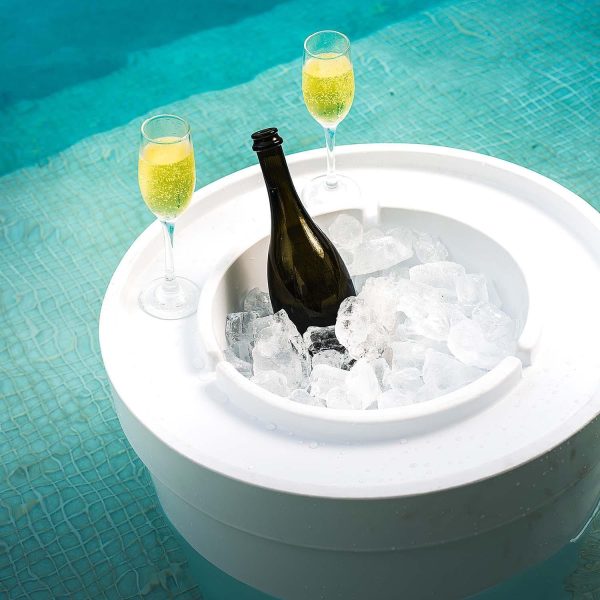 Signature 22 Inch Round Polyresin End Table w/ Ice Bucket & Lid in White by Ledge Lounger