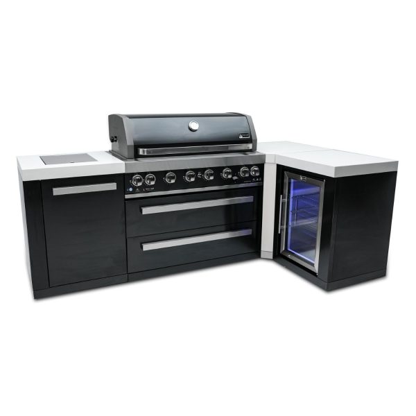 Mont Alpi 8.5 Ft L-Shaped Propane Outdoor Kitchen Island w/ Side Burner & Fridge - MAi805-BSS90FC