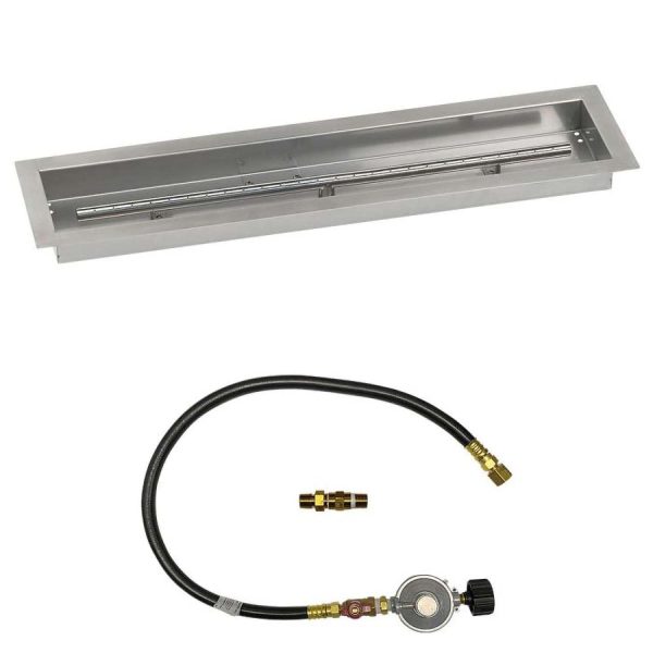 BBQGuys Signature 30 X 6 Inch Stainless Steel Linear Drop-In Fire Pit Pan with Match Light Kit - Propane