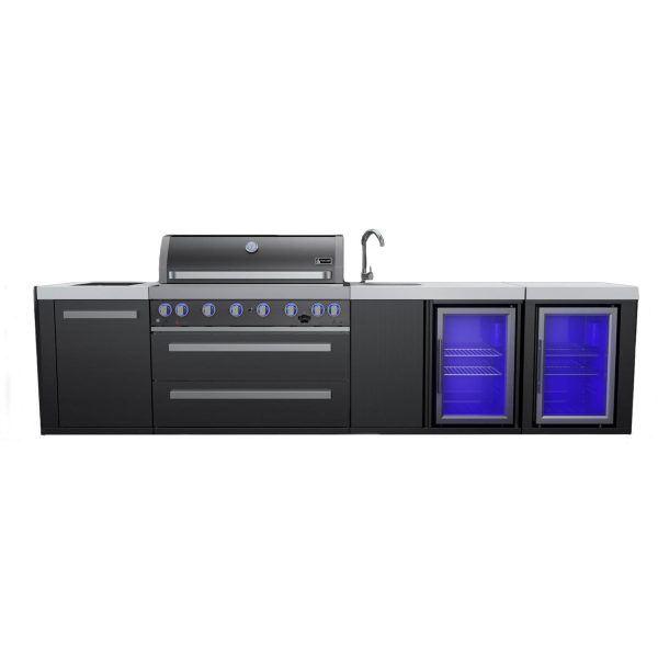 Mont Alpi 11 Ft Natural Gas Outdoor Kitchen Island w/ Side Burner, Beverage Center, & Fridge - MAi805-BSSBEVFC