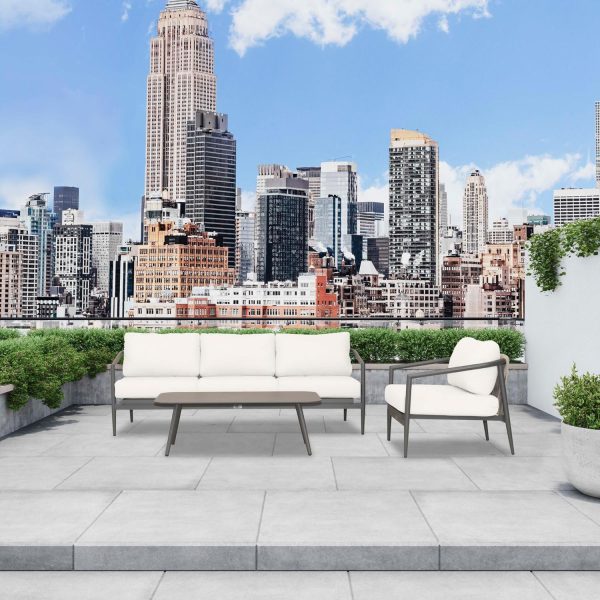 Midnight Cove 3 Pc Aluminum Seating Set in Slate/Canvas Natural by Lakeview Outdoor Designs