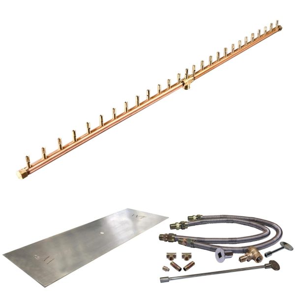 Warming Trends 62 X 12-Inch Linear Natural Gas Fire Pit Burner Kit W/ 54-Inch Linear CROSSFIRE Brass Burner - Match Light Ignition - CFBL270NGALPL6212FK2