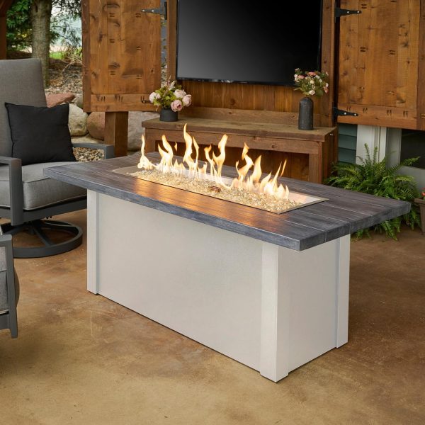 Havenwood 62 Inch Rectangular Powder Coated Steel Natural Gas Fire Pit Table in Gray by The Outdoor GreatRoom Company