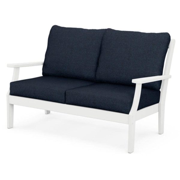 Braxton Recycled Plastic Loveseat in White/Marine Indigo by POLYWOOD