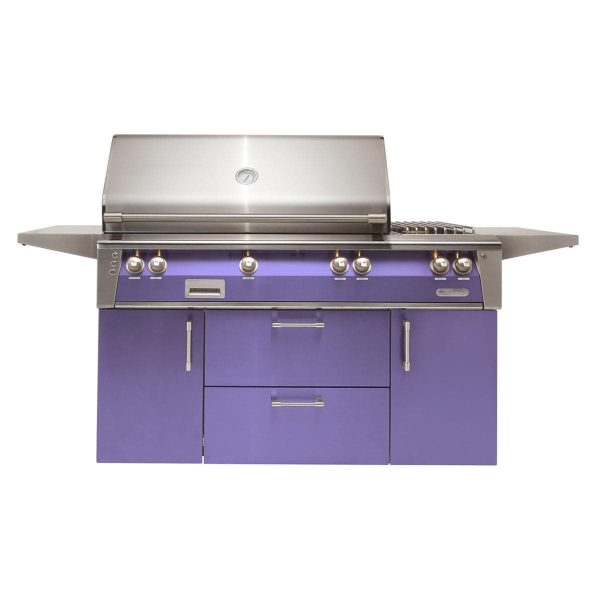 Alfresco ALXE 56-Inch Freestanding Natural Gas Deluxe Grill With Rotisserie And Side Burner in Blue Lilac - ALXE-56C-NG-S4005