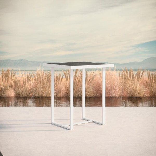 Pavia 35 Inch White Aluminum Bar Table W/ Micron Dekton Top By Azzurro Living