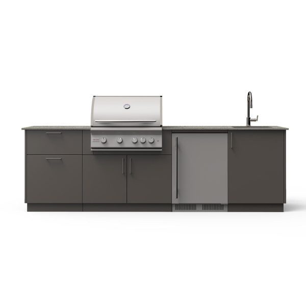 Blaze Golden Hour 10-Ft Outdoor Kitchen Island w/ 32-Inch Marine Grade LTE+ Natural Gas Grill, Fridge, Sink in Gunmetal w/ Keon Countertop