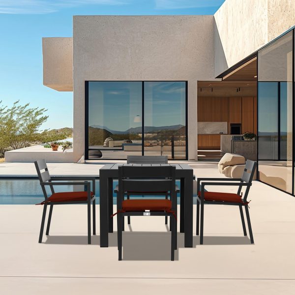 Calm Bay Classic 5 Pc Square Aluminum Dining Set in Black/Canvas Henna by Lakeview Outdoor Designs