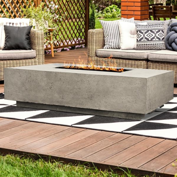 Cascata Bay 4 66 Inch Rectangular GFRC Natural Gas Fire Pit Table in Natural by Lakeview Outdoor Designs