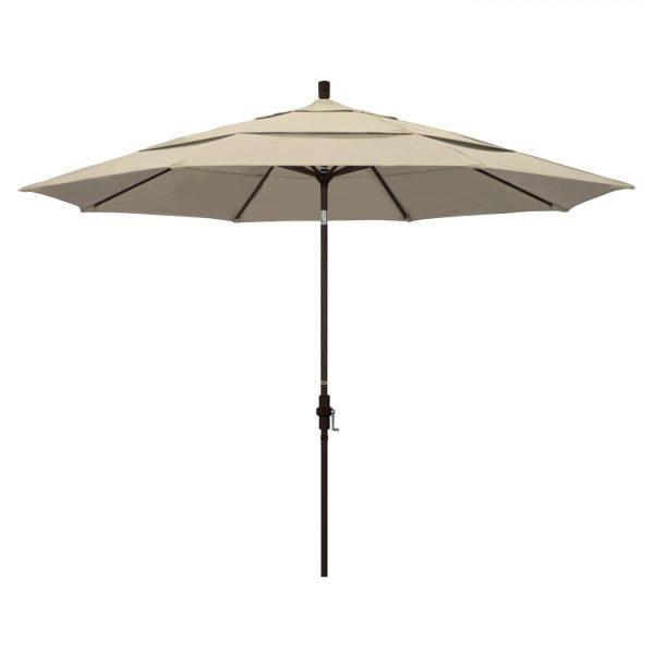 California Umbrella 11 Ft. Octagonal Aluminum Collar Tilt Patio Umbrella W/ Crank Lift & Aluminum Ribs - Bronze Frame / Sunbrella Canvas Antique Beige Canopy