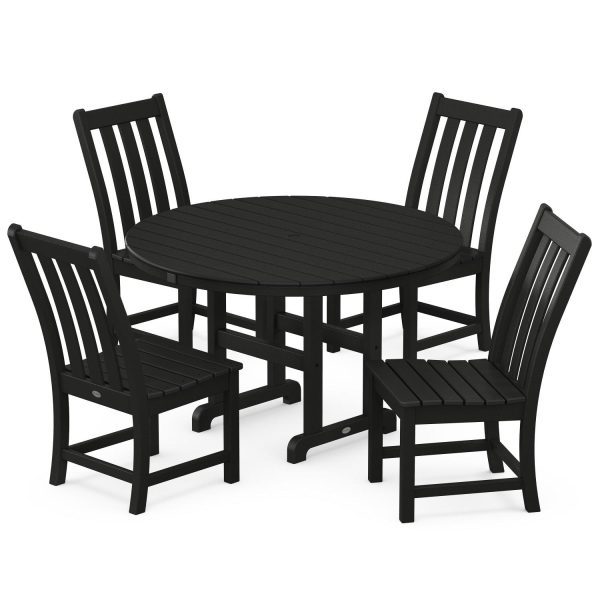 POLYWOOD Vineyard 5-Piece Round Side Chair Dining Set - Black