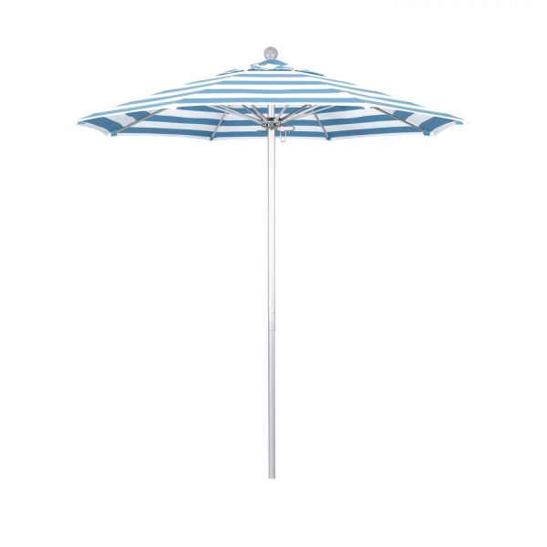 California Umbrella Venture Series 7.5 Ft Octagonal Aluminum Patio Umbrella W/ Push Lift & Fiberglass Ribs - Silver Anodized Frame / Sunbrella Cabana Regatta Canopy