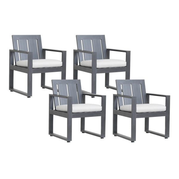 Redondo 4 Piece Aluminum Patio Dining Arm Chair Set W/ Sunbrella Cast Silver Cushions By Sunset West