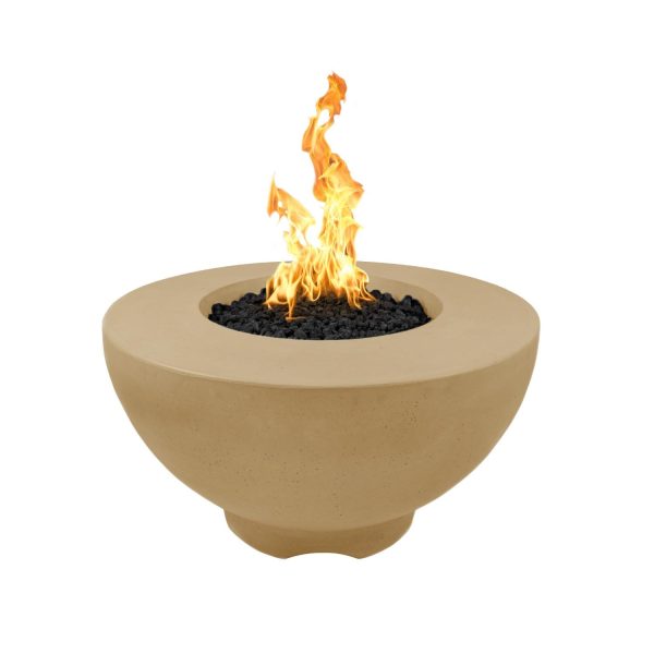 Sienna 37 Inch Round GFRC Propane Fire Pit w/ Glow Plug in Brown by The Outdoor Plus