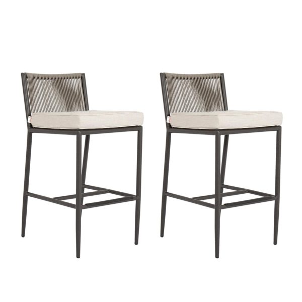 Pietra 2 Piece Rope & Aluminum Patio Counter Stool Set W/ Sunbrella Echo Ash Cushions By Sunset West