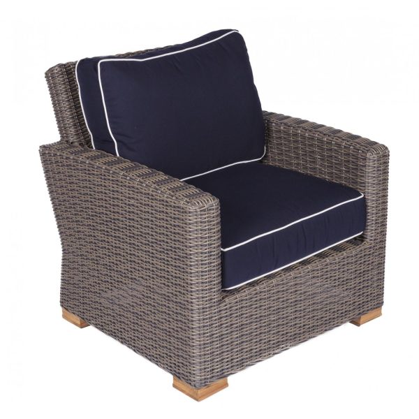 Sanibel Resin Wicker Club Chair in Natural/Canvas Navy by Royal Teak Collection