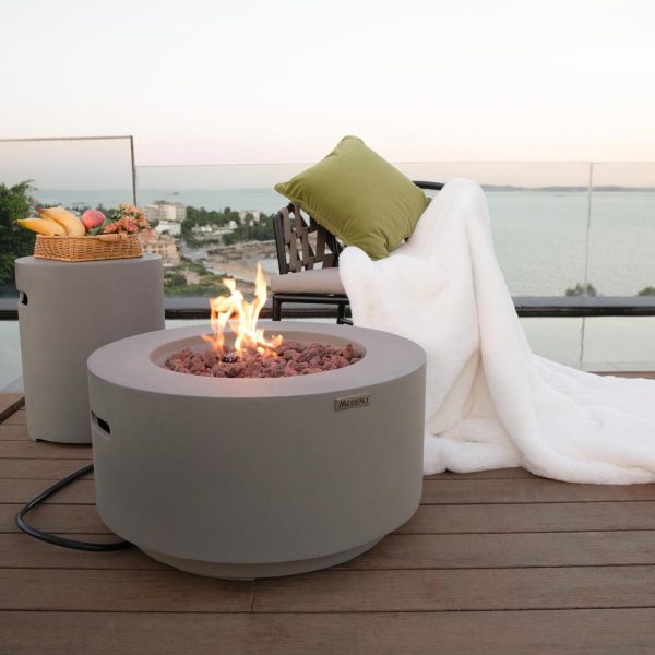 Modeno Waterford 27 Inch Round GFRC Propane Fire Pit Table in Gray by Elementi