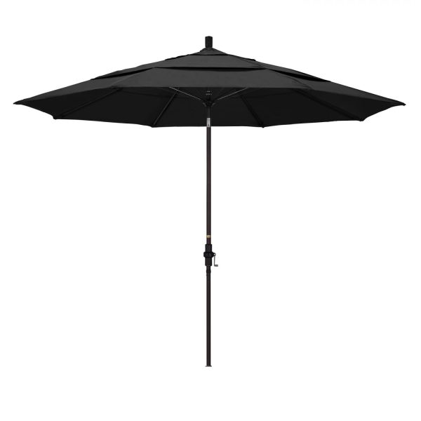 California Umbrella 11 Ft. Octagonal Aluminum Collar Tilt Patio Umbrella W/ Crank Lift & Fiberglass Ribs - Bronze Frame / Olefin Black Canopy