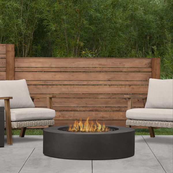 Hillview Bay 43 Inch Round GFRC Natural Gas Fire Pit Table in Carbon by BBQGuys Signature