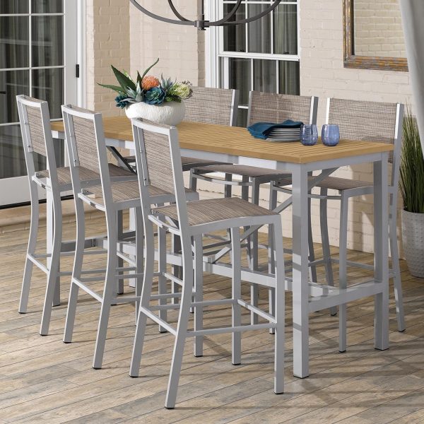 Travira 7 Piece Aluminum Patio Bar Set W/ 72 X 30 Inch Rectangular Tekwood Natural Table By Oxford Garden - Bellows Sling
