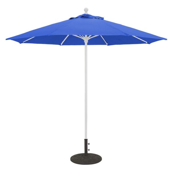Galtech 9 Ft. Octagonal Aluminum Patio Market Umbrella W/ Push Lift - White Frame W/ Sunbrella Canvas True Blue Canopy