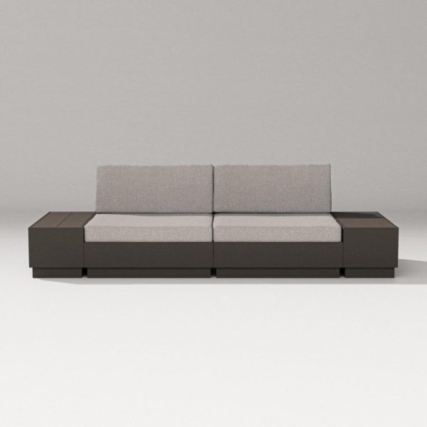 Elevate 4 Pc Recycled Plastic Loveseat Sectional Seating Set in Vintage Coffee/Weathered Tweed By PW Designer Series